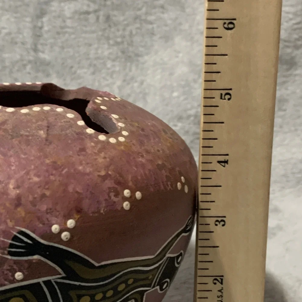K Lightfoot Hand Painted Pottery Vase Kangaroo Aboriginal Art Unique Collectible
